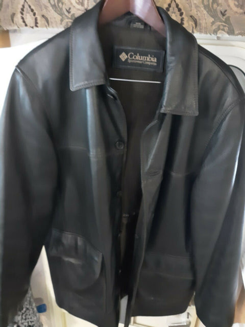 COLUMBIA Mens Leather Jacket Coat Brown