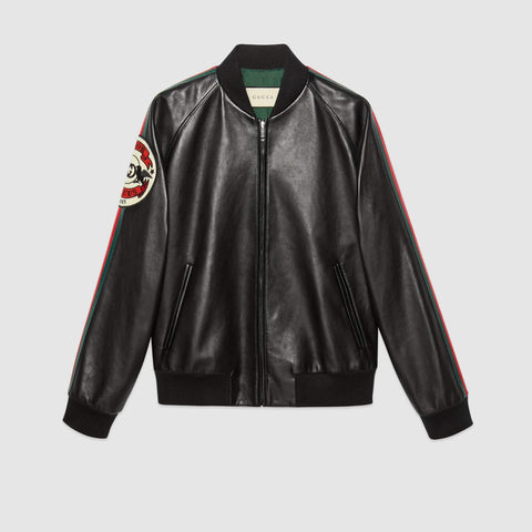 GUCCI Leather bomber jacket with patch