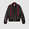 GUCCI Leather bomber jacket with Web