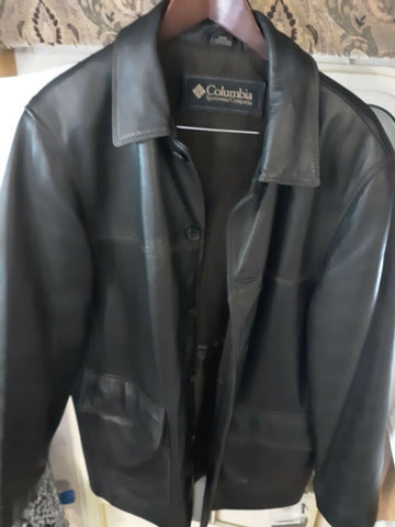 COLUMBIA Mens Leather Jacket Coat Brown