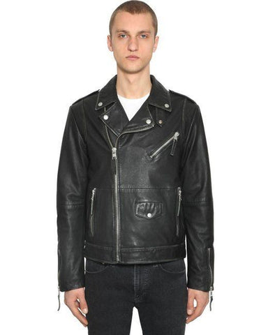 Calvin Klein Men's Black Vintage Leather Biker Jacket