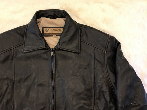 COLUMBIA Vintage Leather Bomber Zip Down Jacket