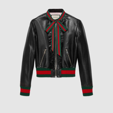 GUCCI Ruffle leather bomber jacket