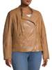 Calvin Klein Women's Brown Plus Faux Leather Moto Jacket