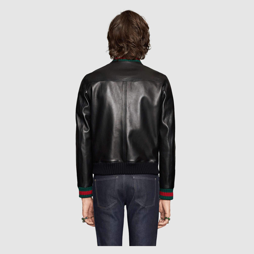 Gucci leather jacket with web online