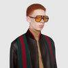 GUCCI Leather bomber jacket with Web