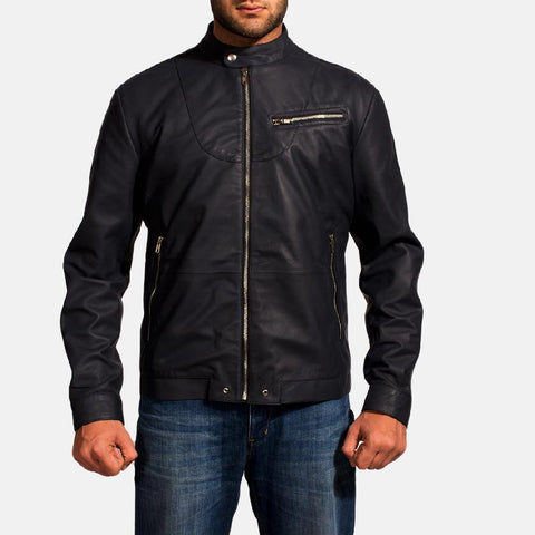 Cafe Racer Moonblue Leather Biker Jacket