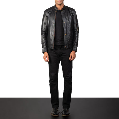 Cafe Racer Tea House Black Leather Biker Jacket