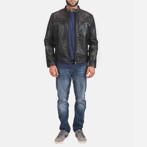Cafe Racer Rustic Black Leather Biker Jacket
