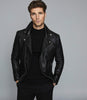 REISS MIMO LEATHER BIKER JACKET BLACK
