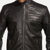 Cafe Racer Onyx Black Leather Biker Jacket