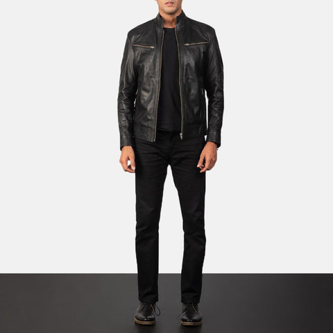 Cafe Racer Mack Black Leather Biker Jacket