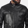 Cafe Racer Austere Black Leather Biker Jacket